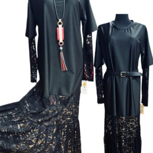 Klasyczna czerń sukienka długa włoska koronka - Elegancja