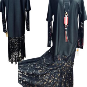 Klasyczna czerń sukienka długa włoska koronka - Elegancja - obrazek 6