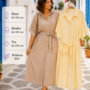 Sukienka koszulowa oversize kolory , z kieszeniami, wiązana włoska - obrazek 5
